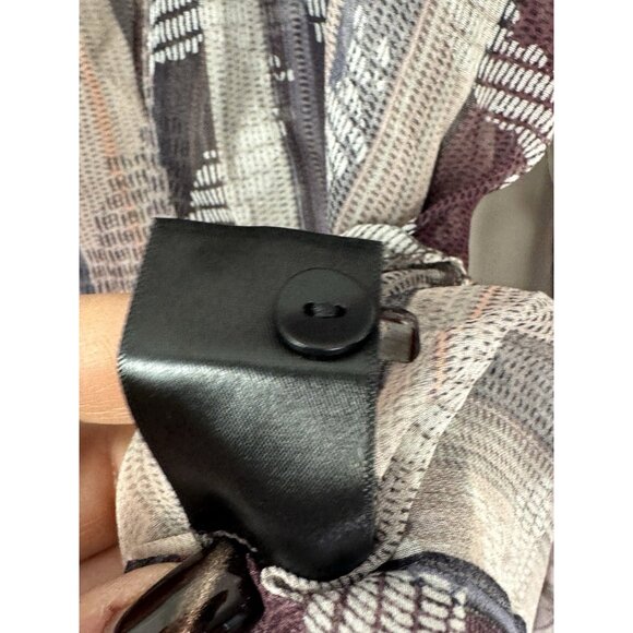 Nic + Zoe Women L Silk Sheer Y2K Indie Boho Blouse Top Geo Print Workwear Office - Picture 7 of 11